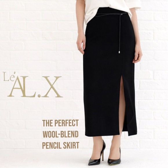 NWT $189 MSRP Le’ AL.X Wool Blend High-Rise Belted Pencil Skirt